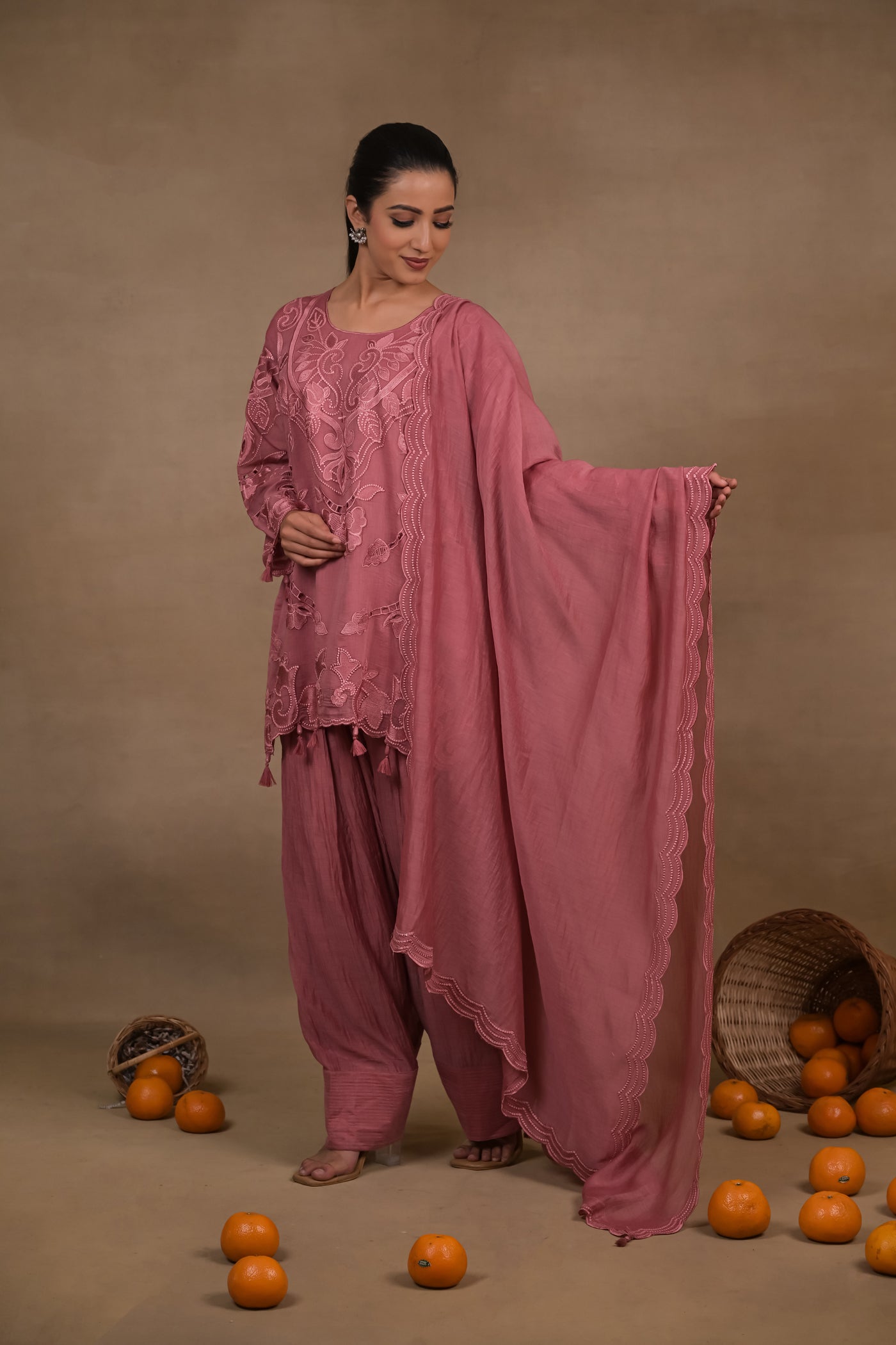 Gulnaar Rose Mul Kurta Set