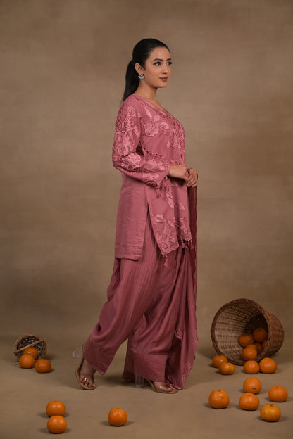 Gulnaar Rose Mul Kurta Set