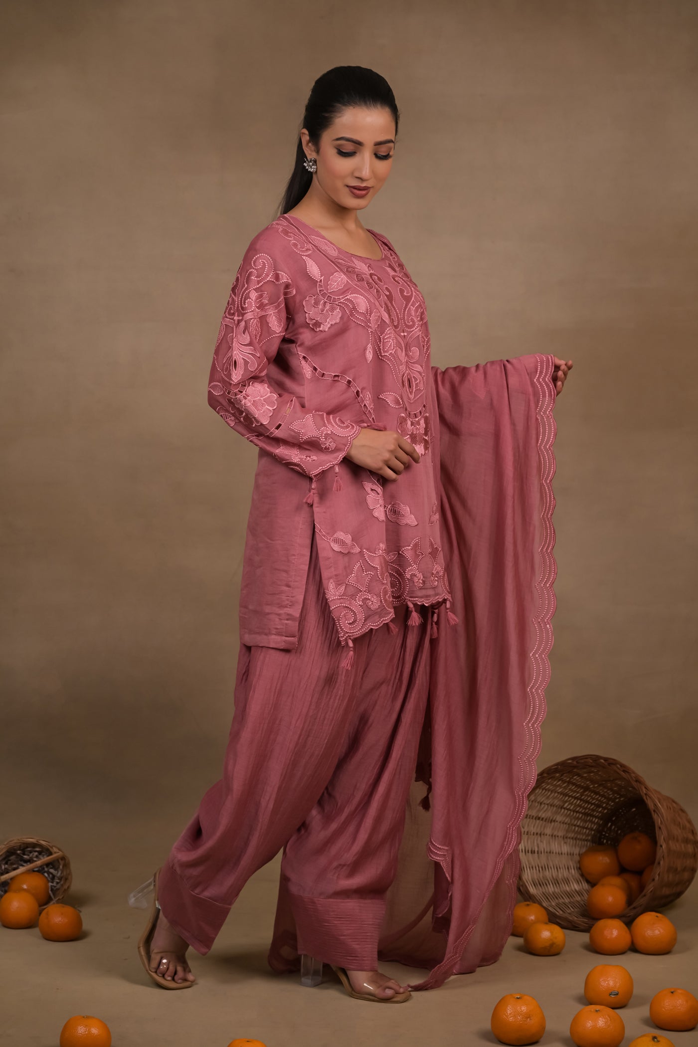 Gulnaar Rose Mul Kurta Set