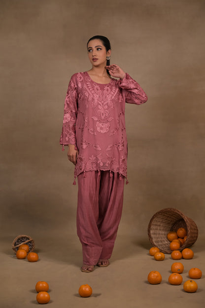 Gulnaar Rose Mul Kurta Set