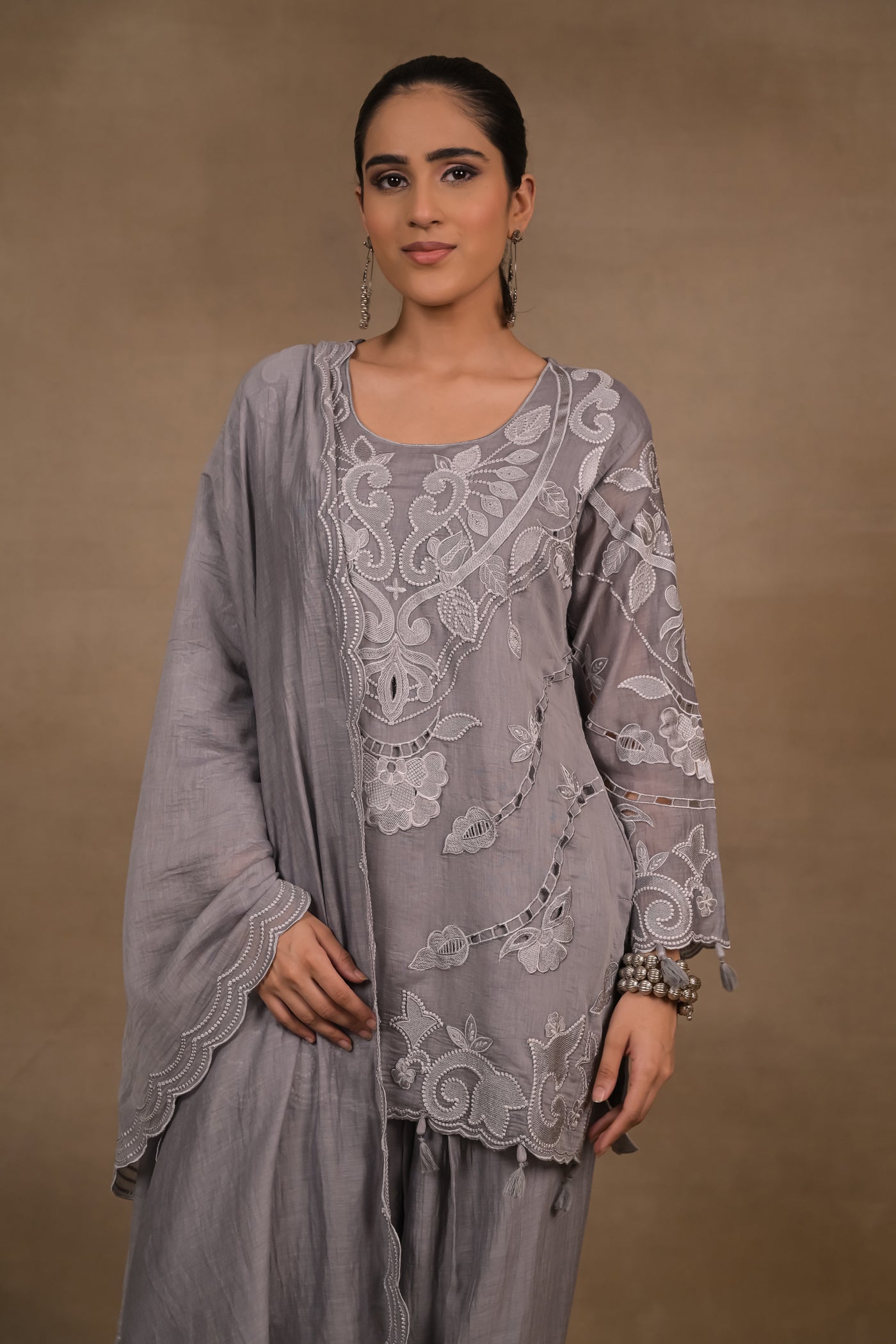 Noor Grey Mul Kurta Set
