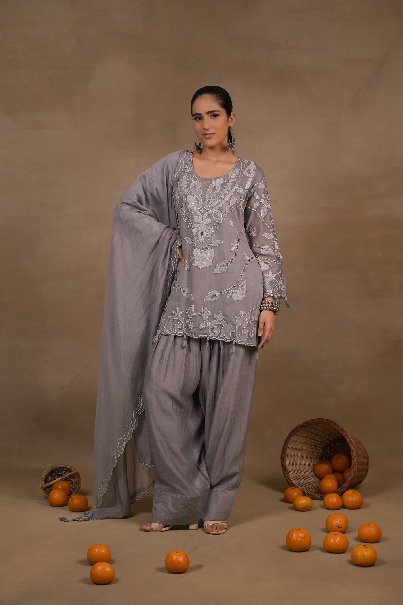 Noor Grey Mul Kurta Set