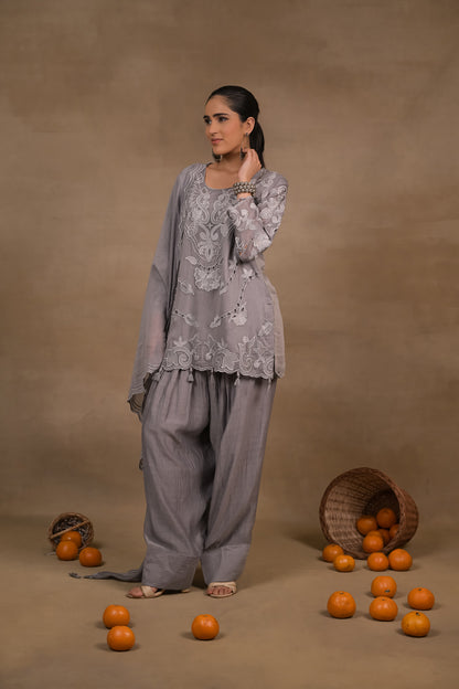 Noor Grey Mul Kurta Set