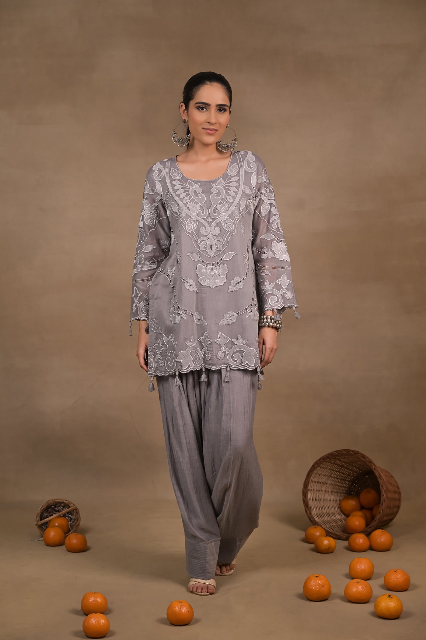 Noor Grey Mul Kurta Set