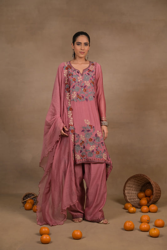 ROSE Pink Floral Mul Kurta Set