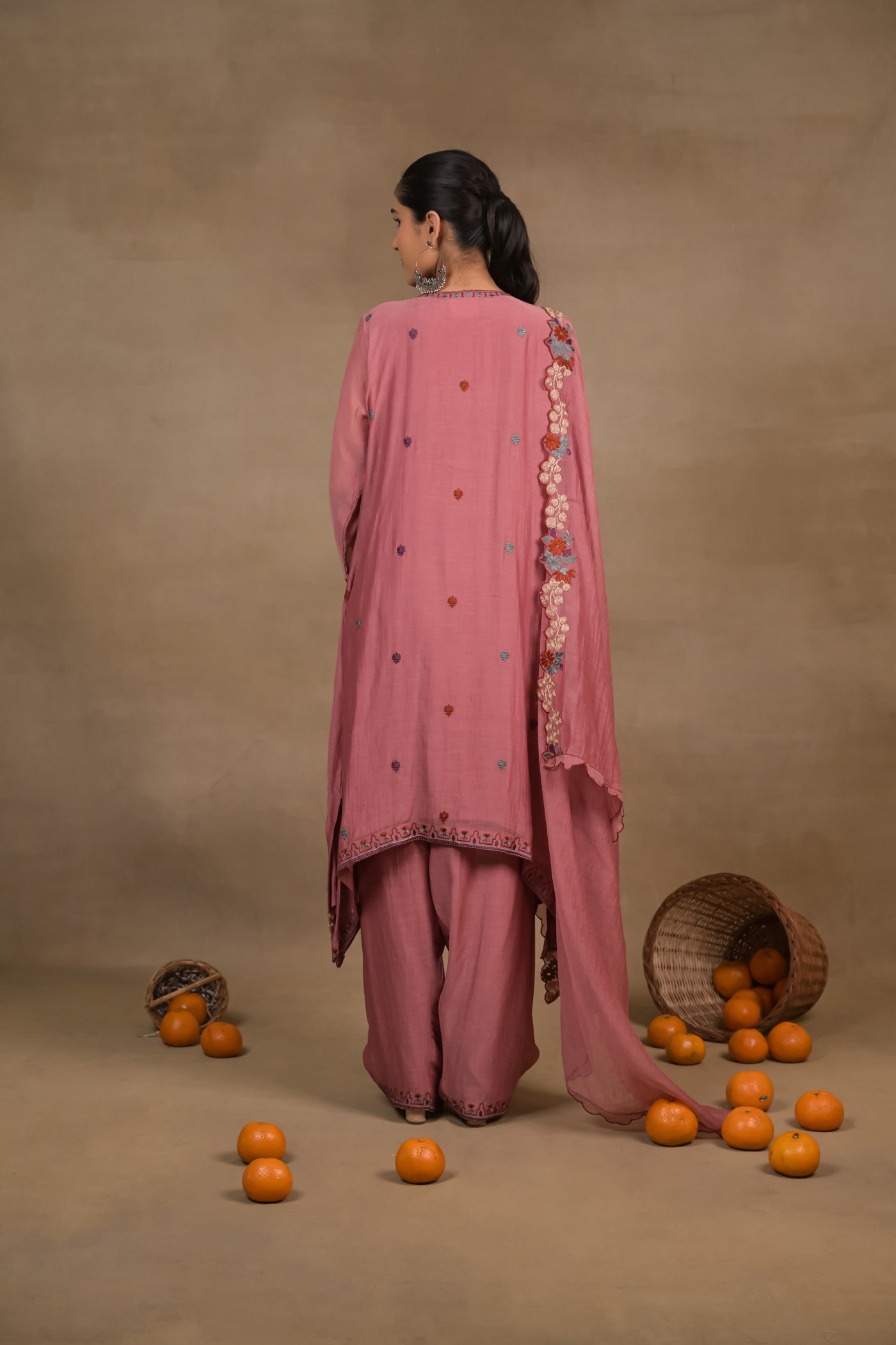 ROSE Pink Floral Mul Kurta Set