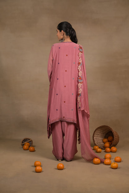 ROSE Pink Floral Mul Kurta Set