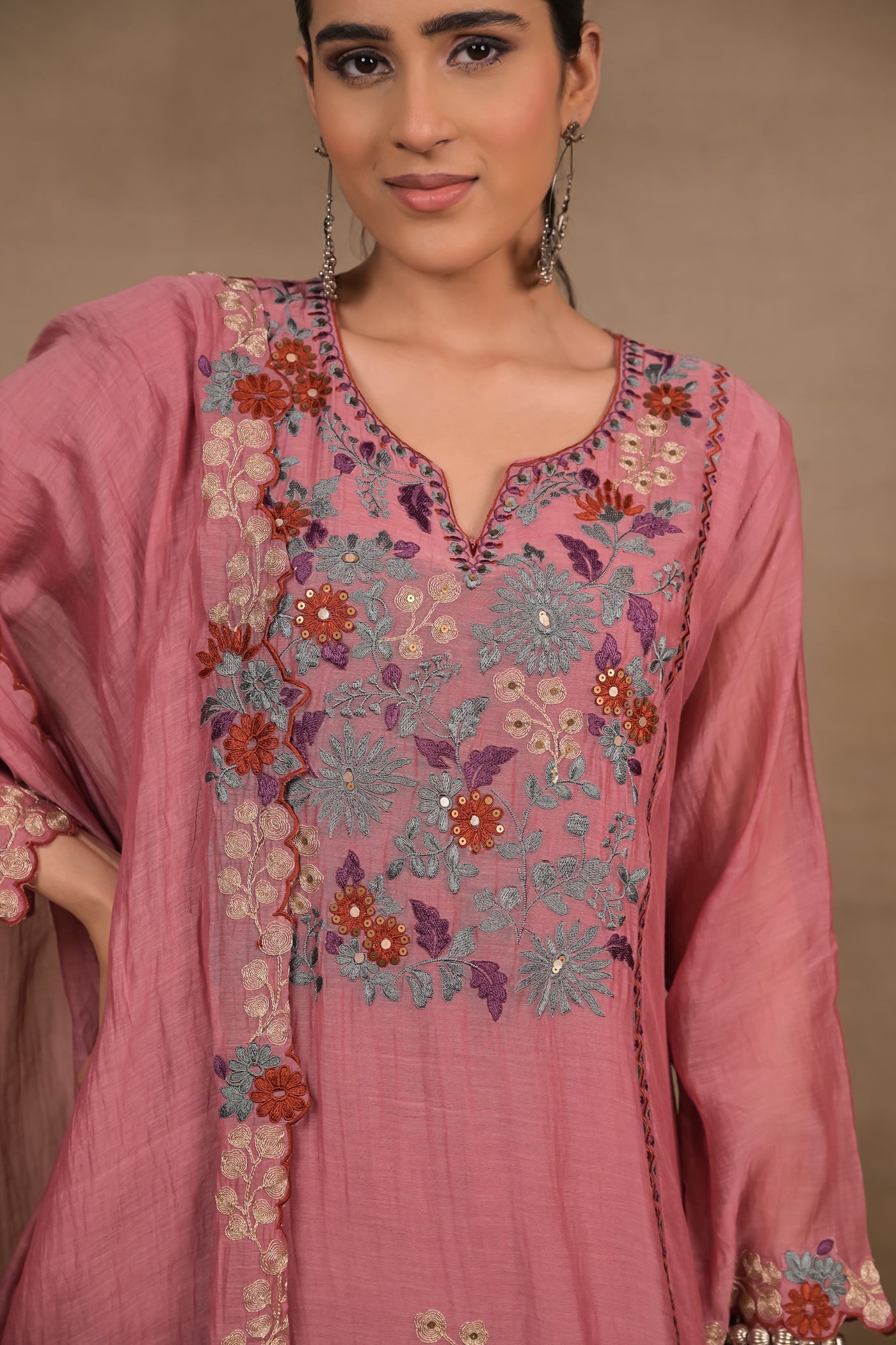 ROSE Pink Floral Mul Kurta Set