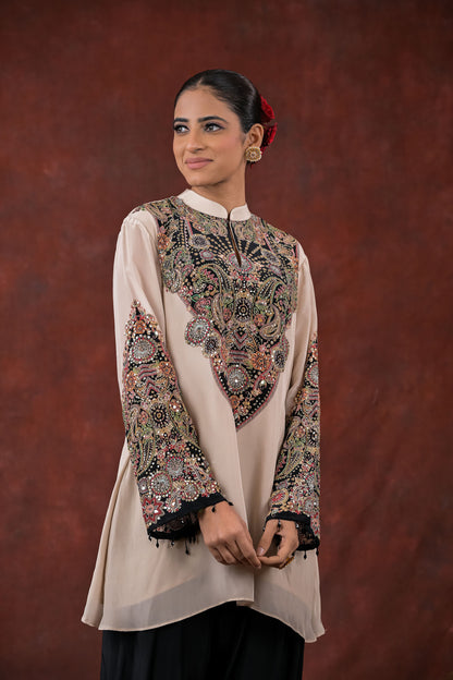 Ivory Noir Embroidered Short Kurta Set