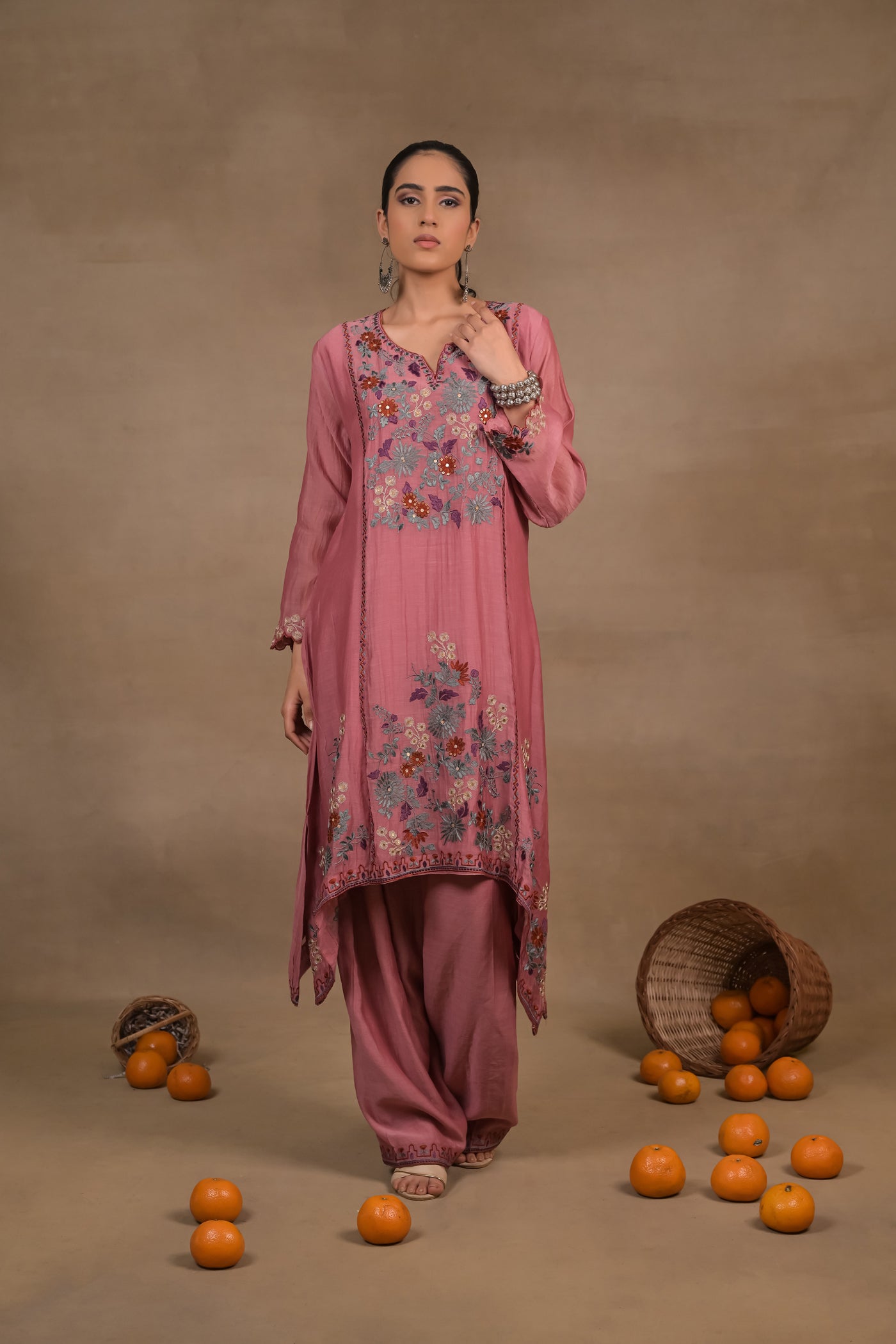 ROSE Pink Floral Mul Kurta Set