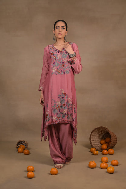 ROSE Pink Floral Mul Kurta Set