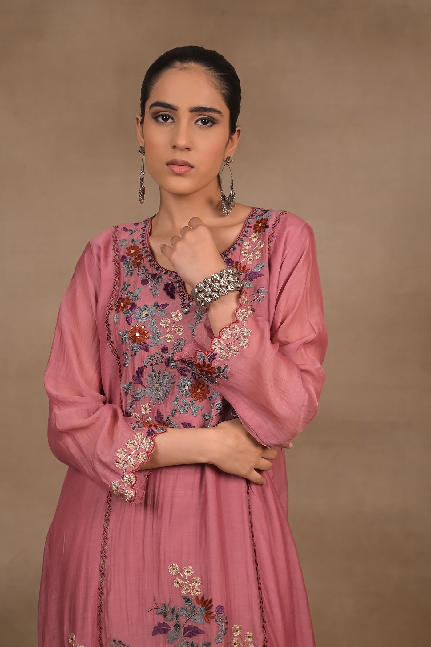 ROSE Pink Floral Mul Kurta Set