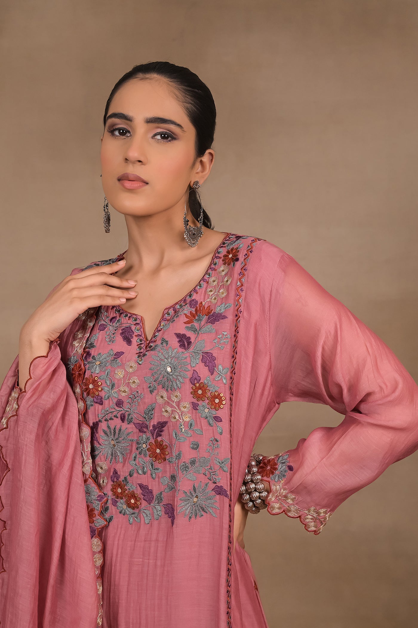 ROSE Pink Floral Mul Kurta Set