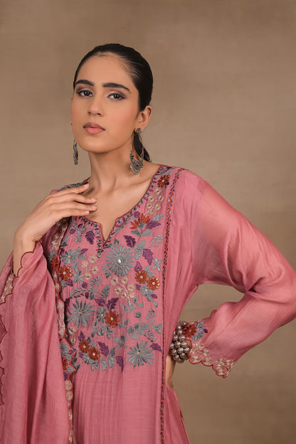 ROSE Pink Floral Mul Kurta Set