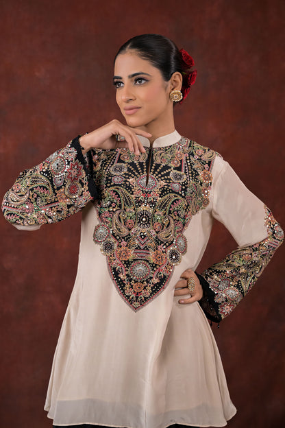 Ivory Noir Embroidered Short Kurta Set