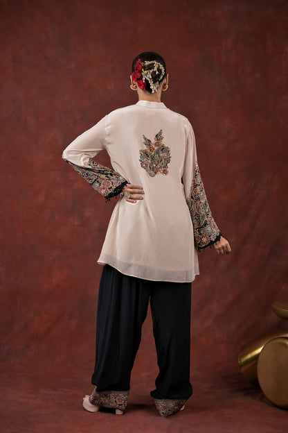 Ivory Noir Embroidered Short Kurta Set