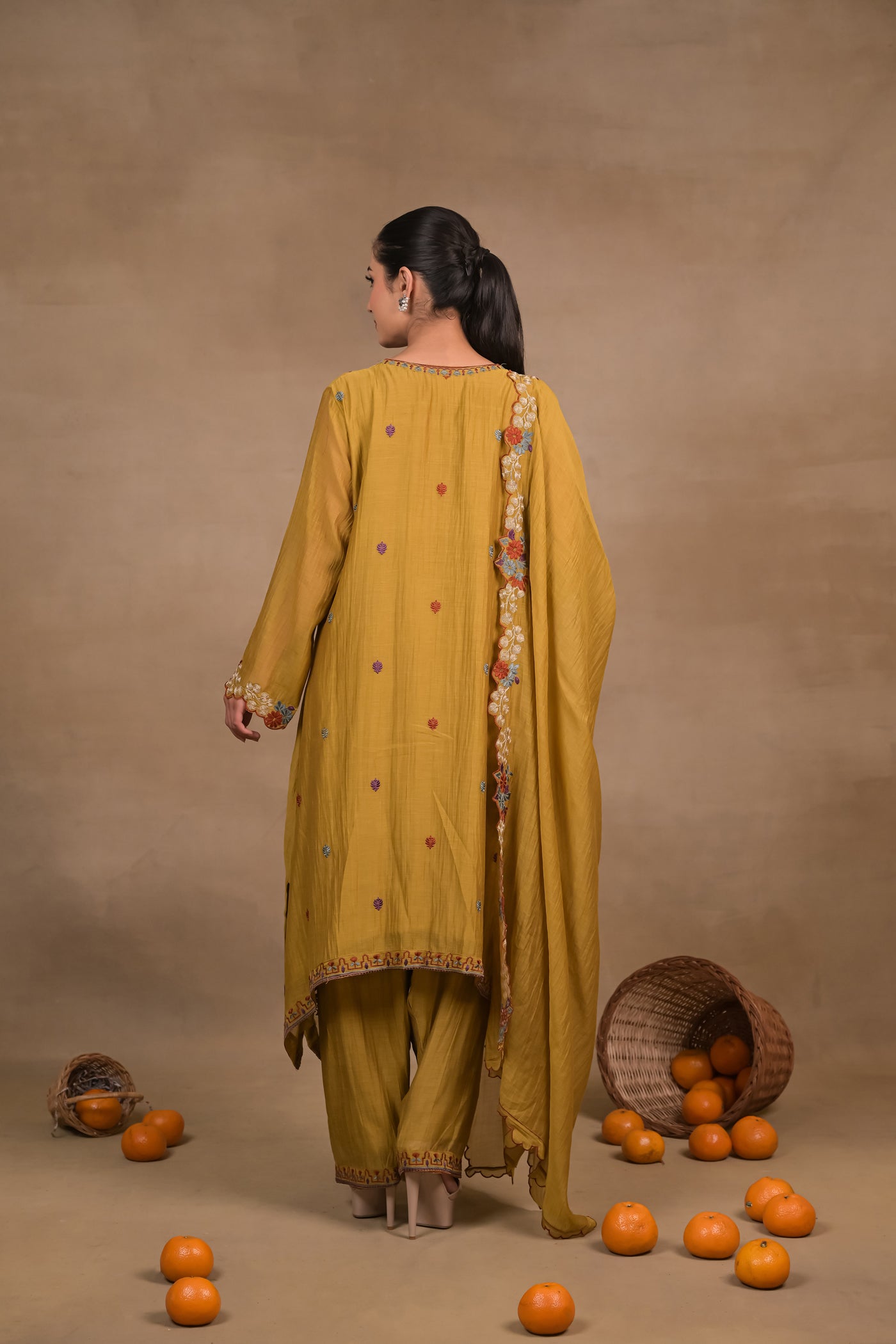 Mustard Floral Mul Kurta Set