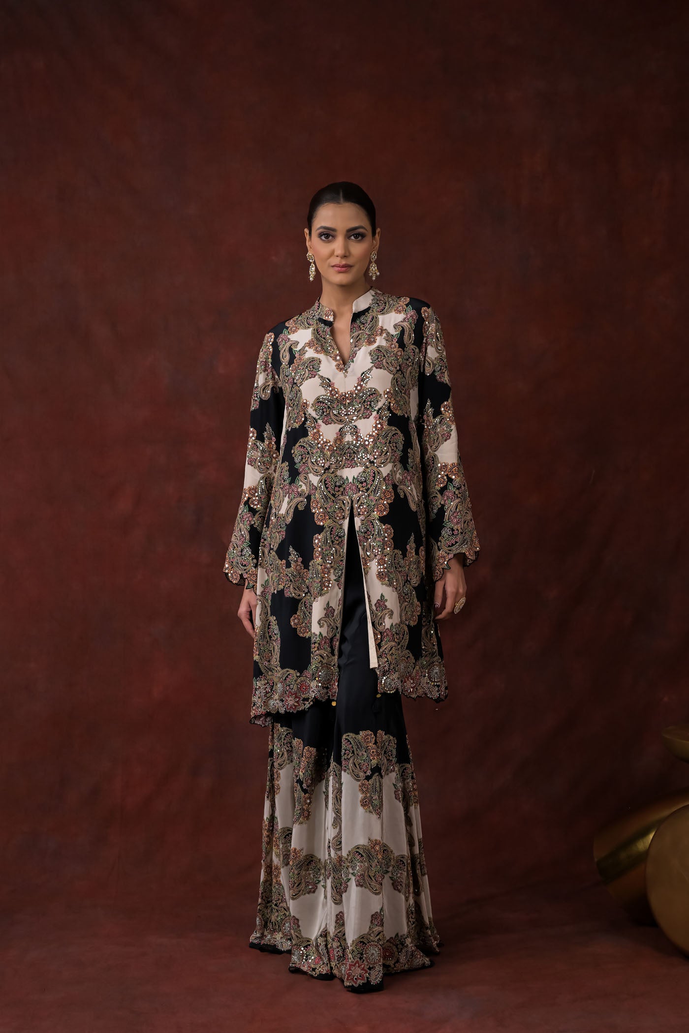 Midnight Ivory Embroidered Jacket Kurta Set