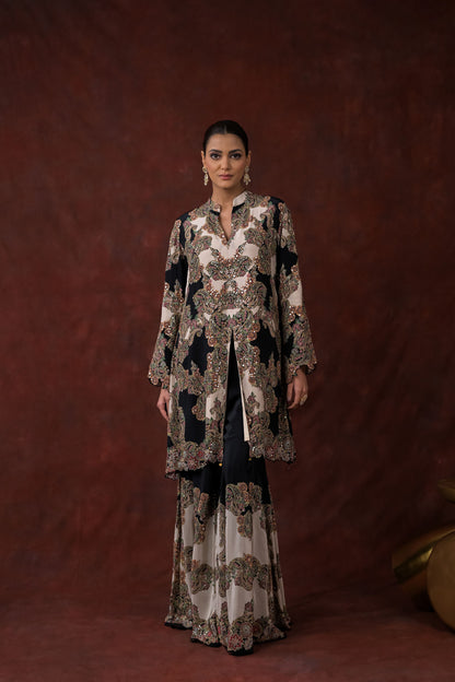 Midnight Ivory Embroidered Jacket Kurta Set