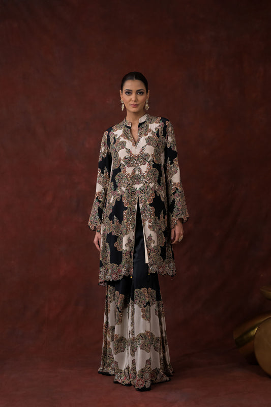 Midnight Ivory Embroidered Jacket Kurta Set