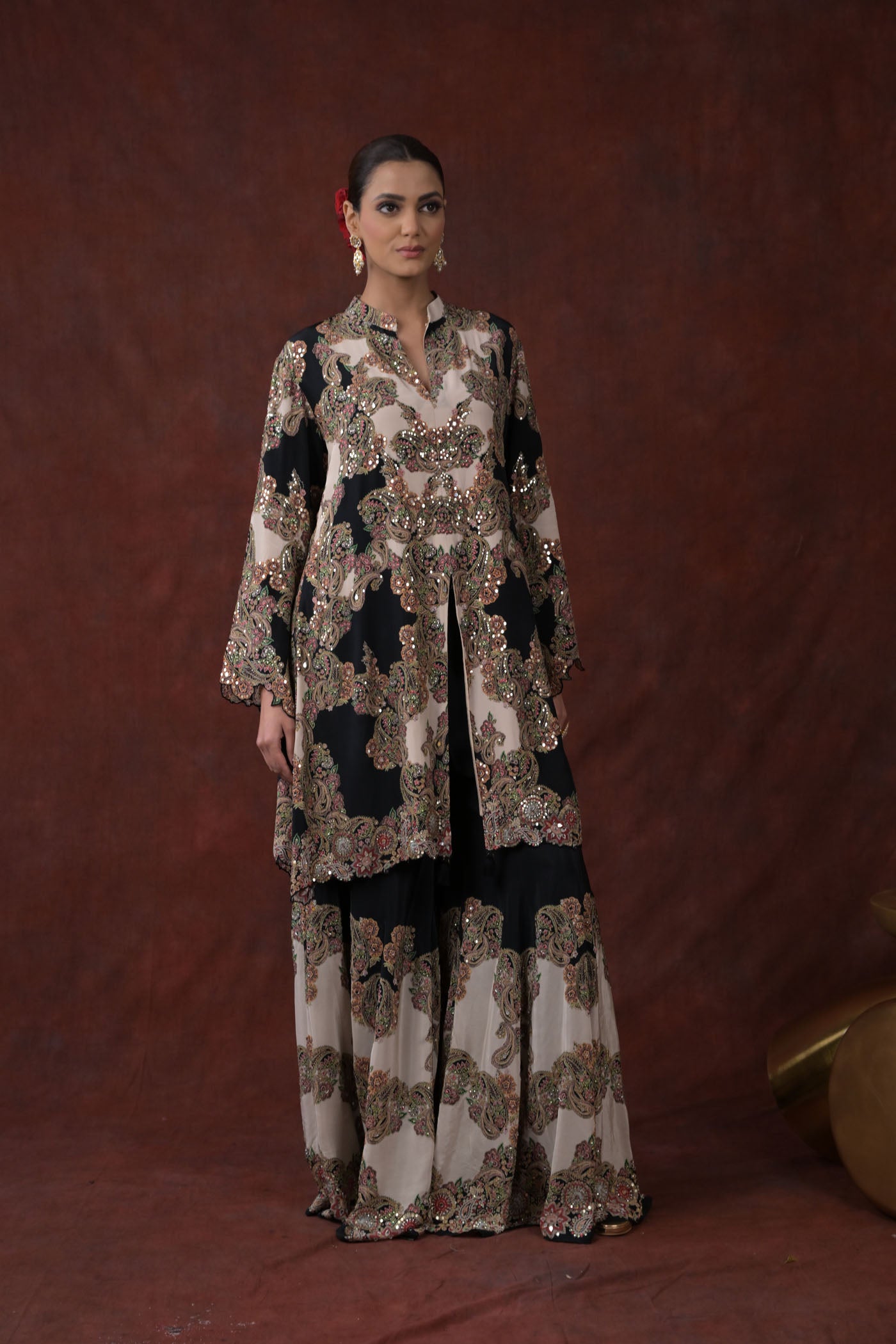 Midnight Ivory Embroidered Jacket Kurta Set