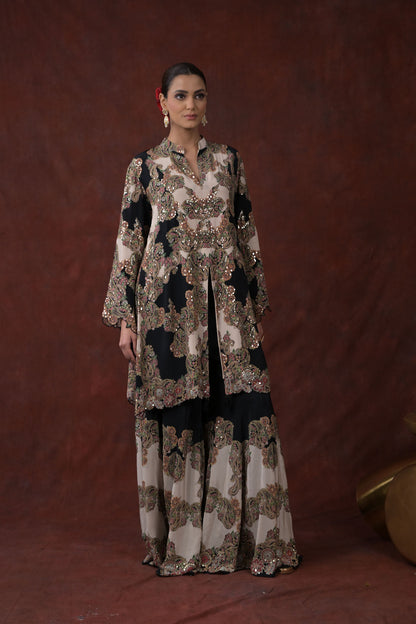 Midnight Ivory Embroidered Jacket Kurta Set