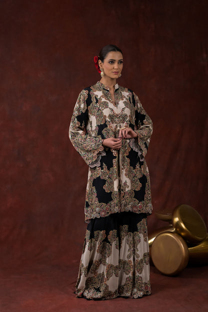 Midnight Ivory Embroidered Jacket Kurta Set