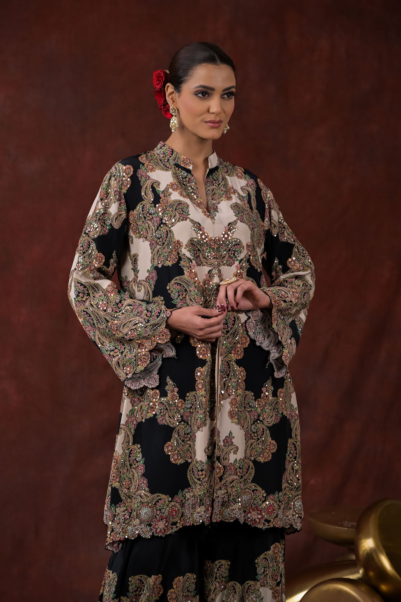 Midnight Ivory Embroidered Jacket Kurta Set