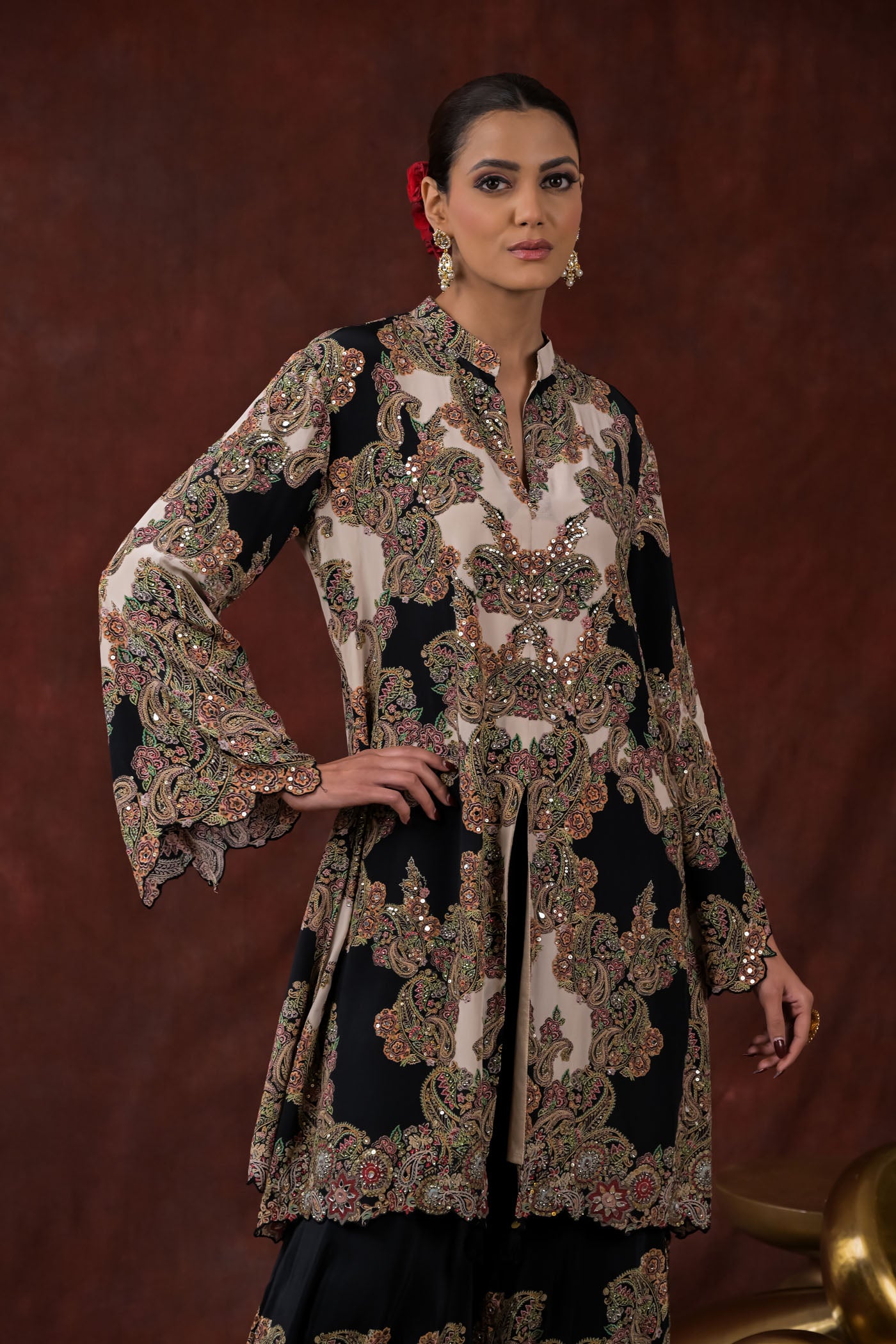 Midnight Ivory Embroidered Jacket Kurta Set
