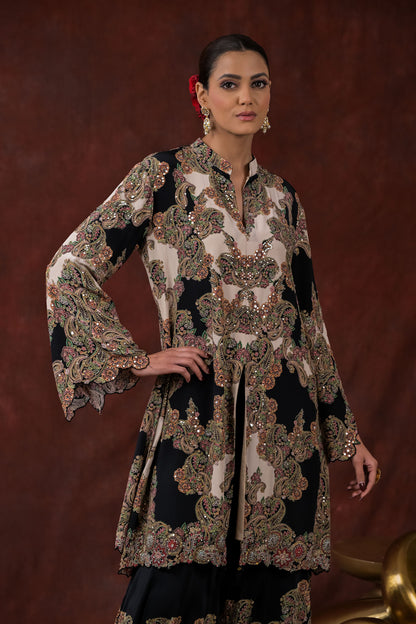 Midnight Ivory Embroidered Jacket Kurta Set