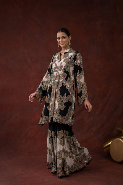 Midnight Ivory Embroidered Jacket Kurta Set