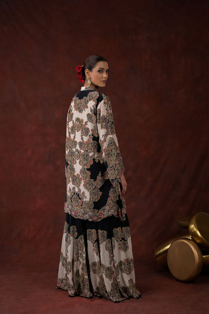 Midnight Ivory Embroidered Jacket Kurta Set
