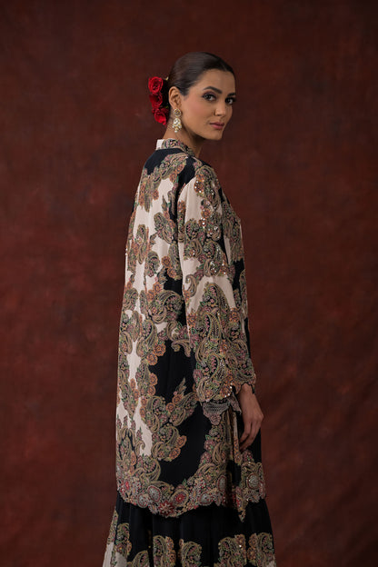 Midnight Ivory Embroidered Jacket Kurta Set