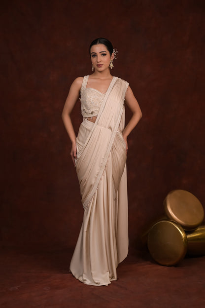 Ivory Grace Pre-Draped Saree Set