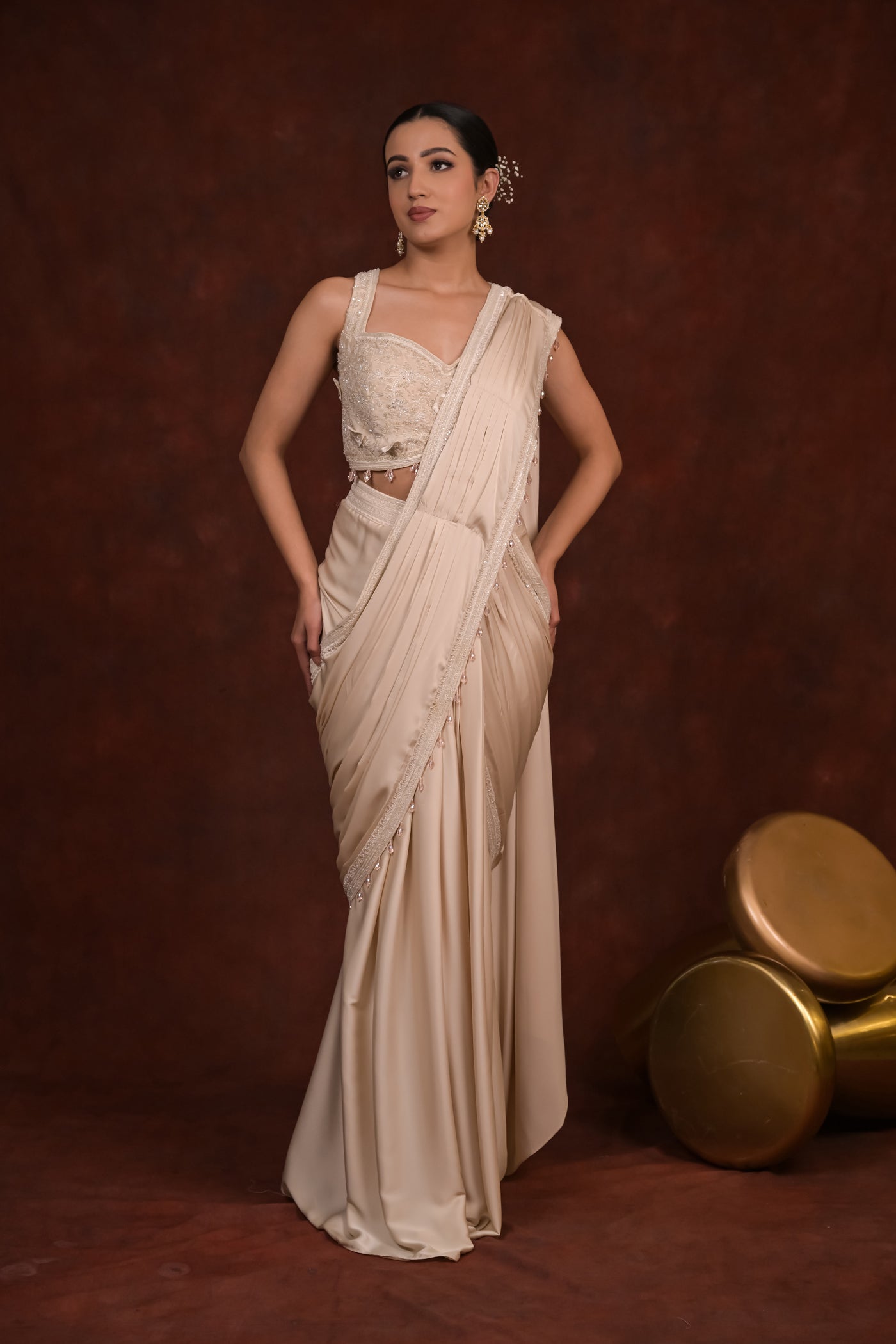 Ivory Grace Pre-Draped Saree Set