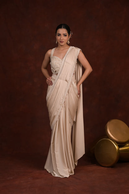 Ivory Grace Pre-Draped Saree Set
