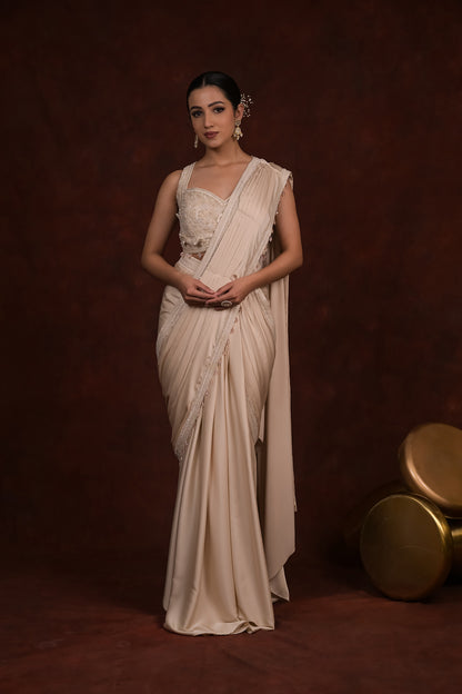 Ivory Grace Pre-Draped Saree Set