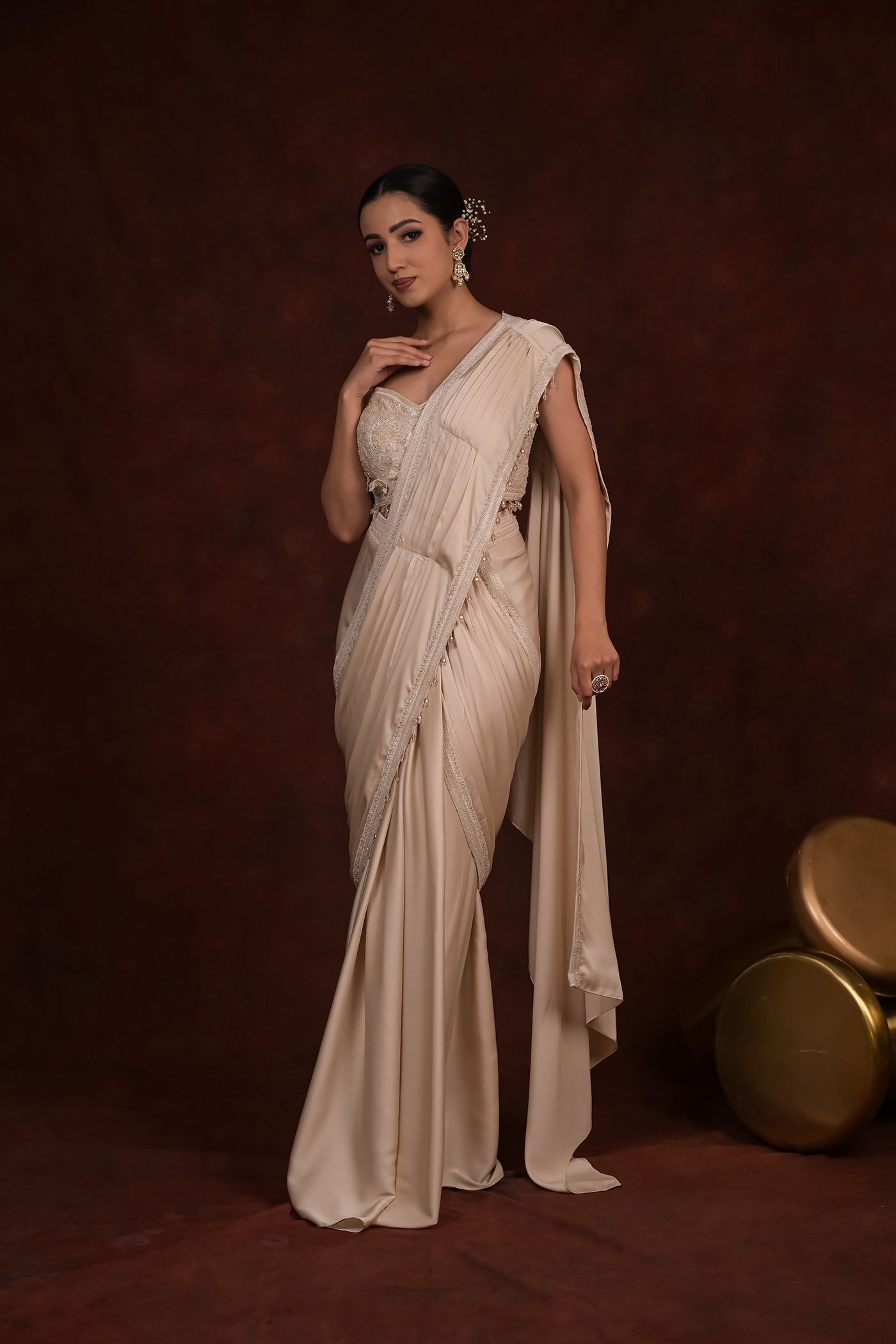 Ivory Grace Pre-Draped Saree Set