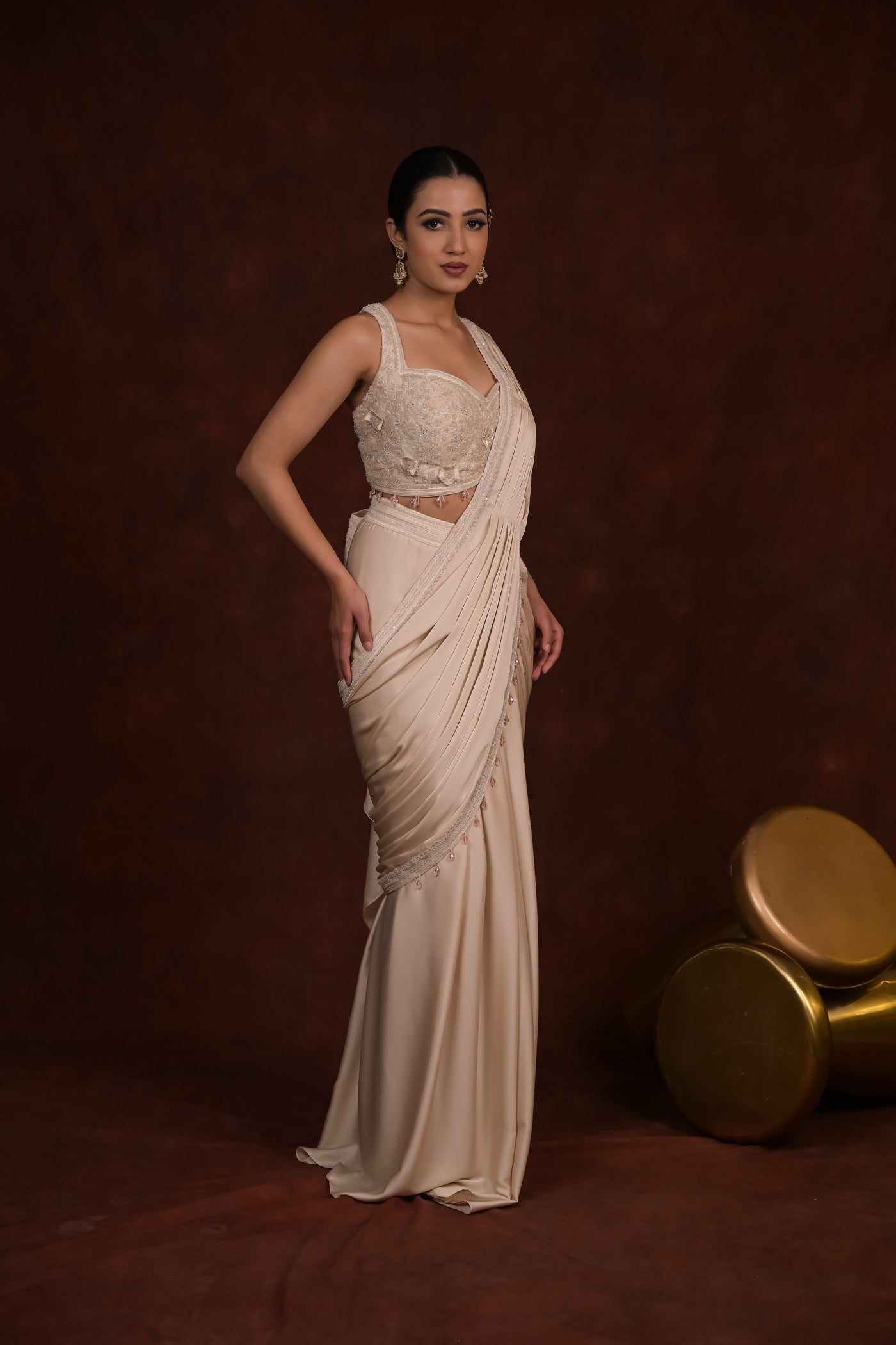Ivory Grace Pre-Draped Saree Set