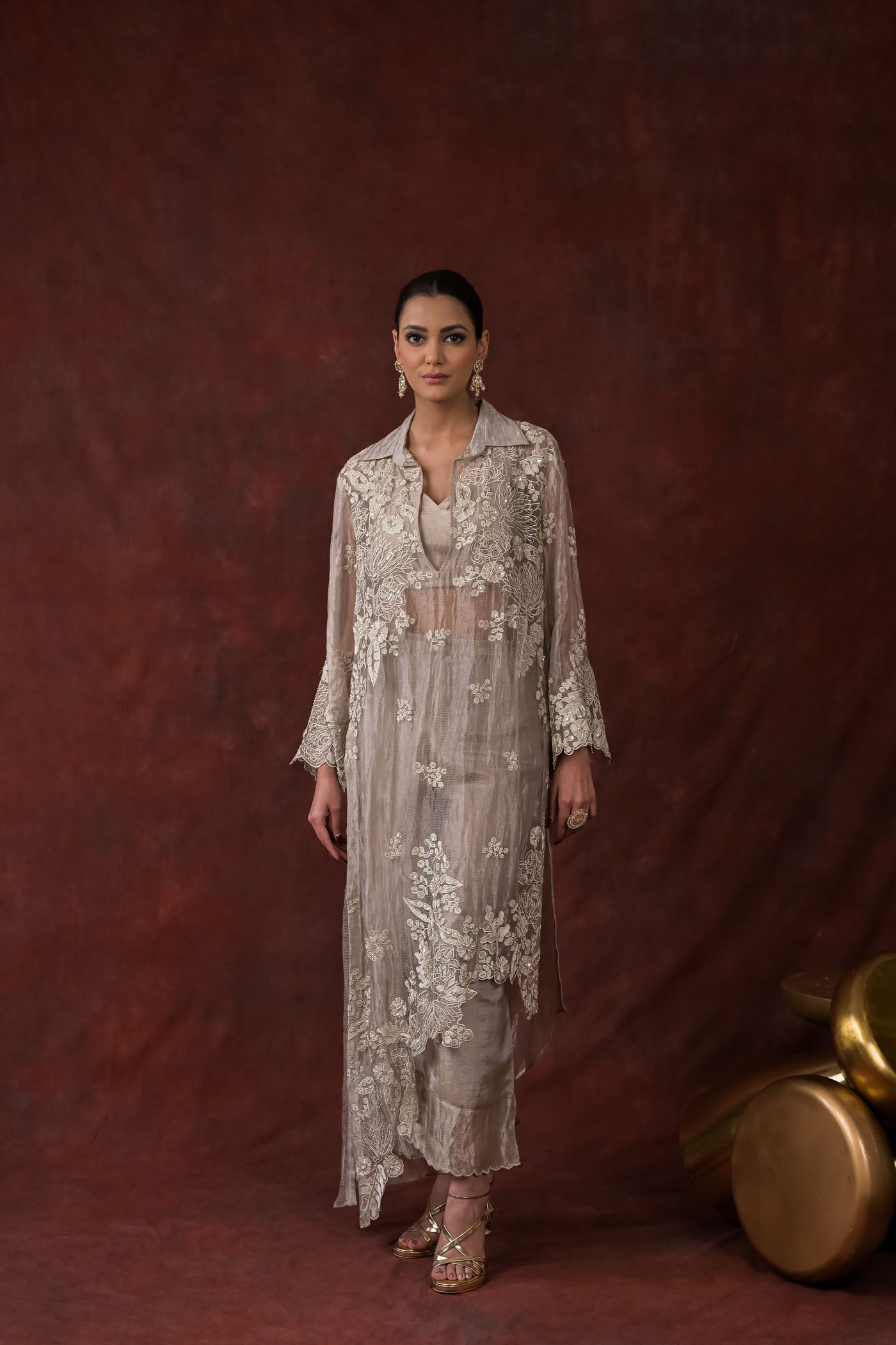 Ethereal Bloom silver Co-Ord Set