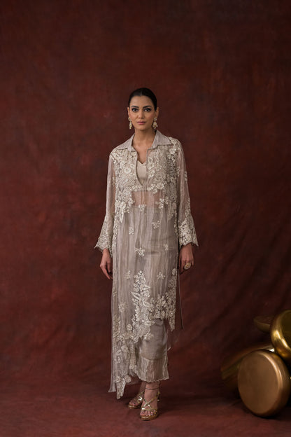 Ethereal Bloom silver Co-Ord Set