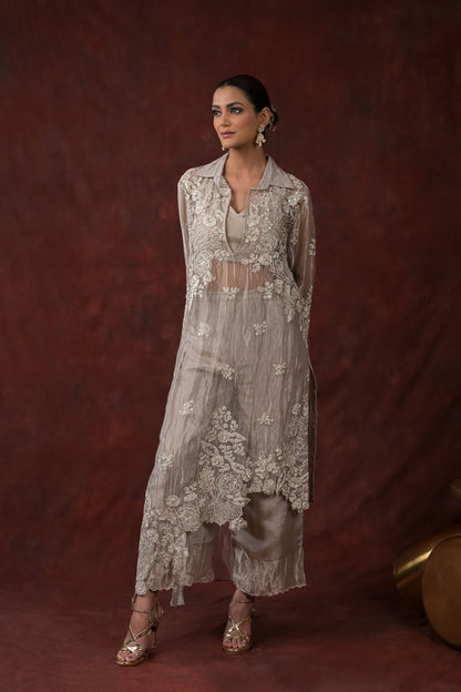 Ethereal Bloom silver Co-Ord Set