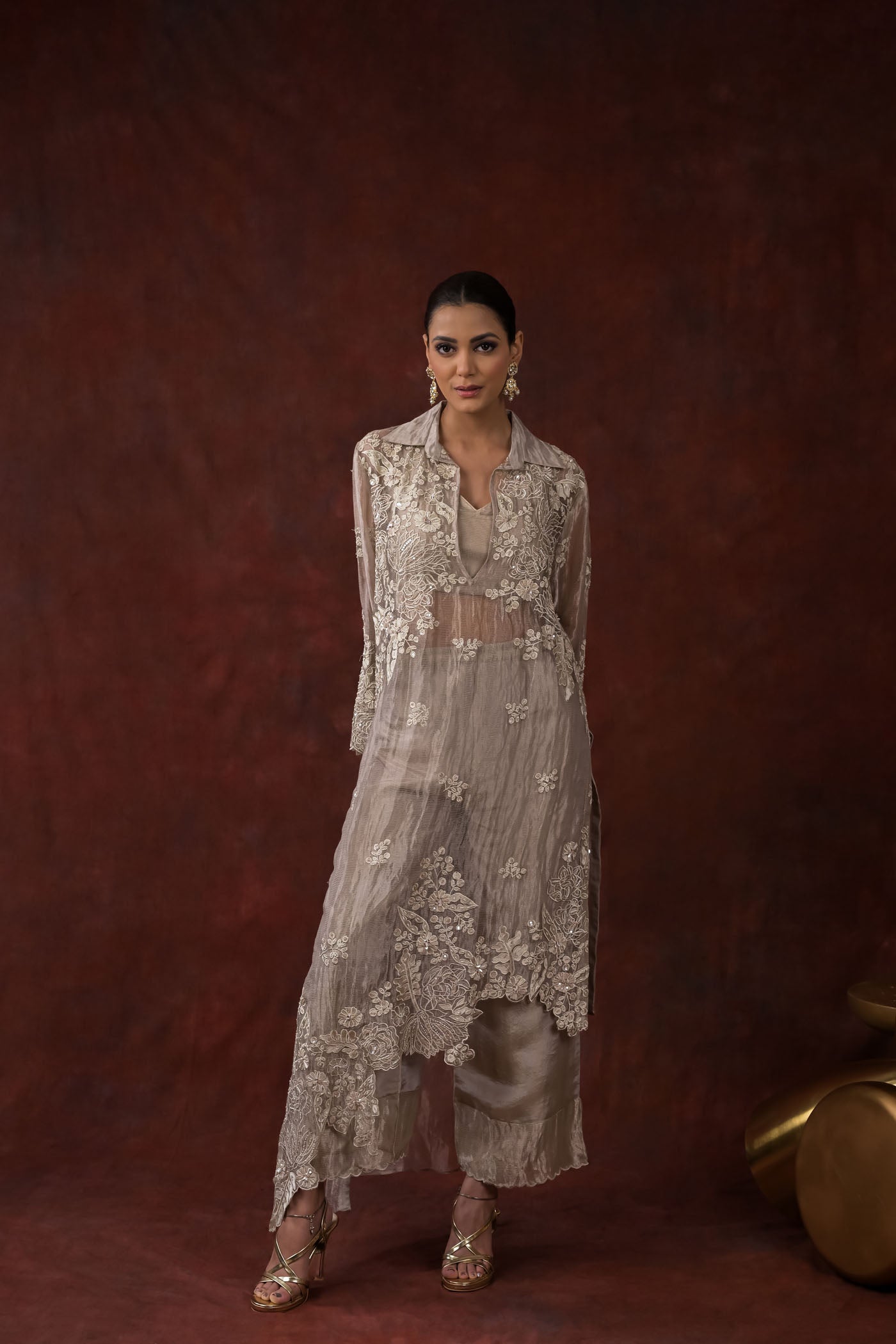 Ethereal Bloom silver Co-Ord Set