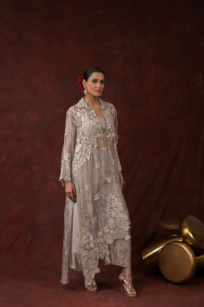 Ethereal Bloom silver Co-Ord Set