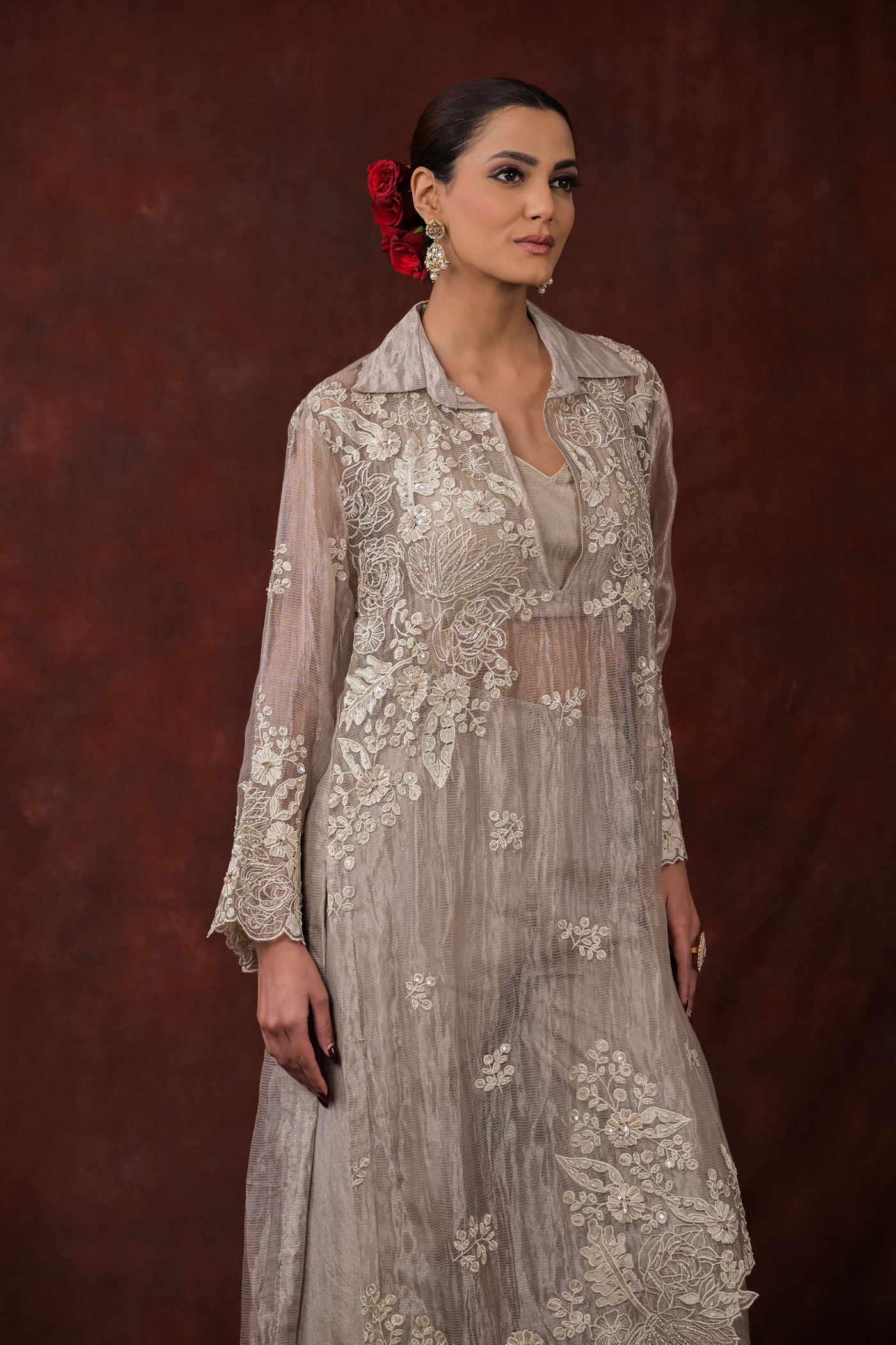 Ethereal Bloom silver Co-Ord Set