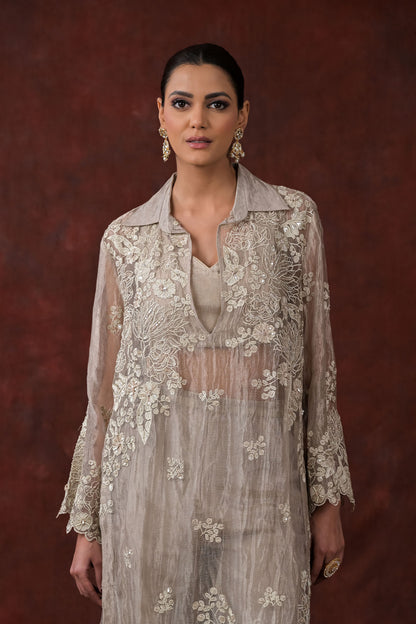 Ethereal Bloom silver Co-Ord Set