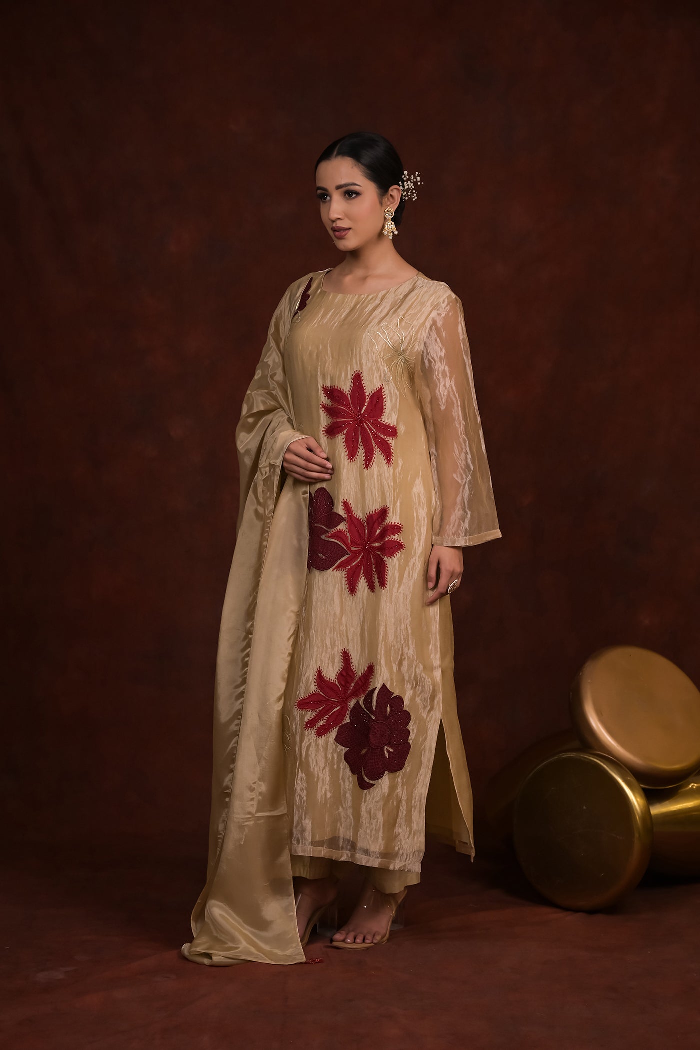 Beige Blossom Tissue Co-Ord Set