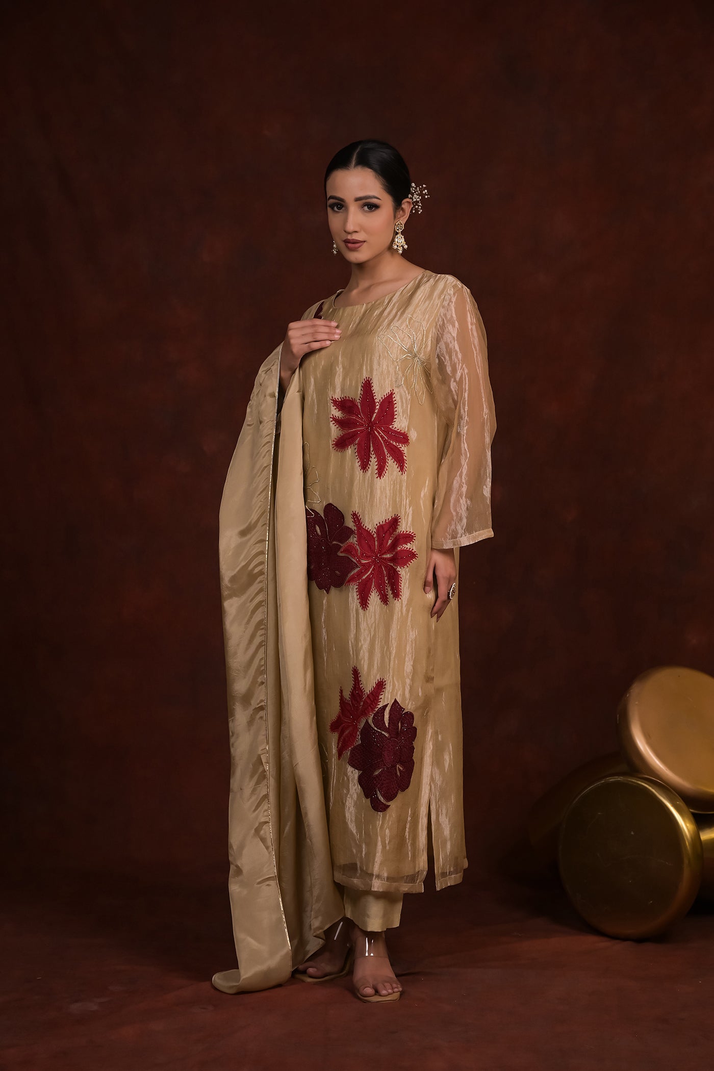 Beige Blossom Tissue Co-Ord Set