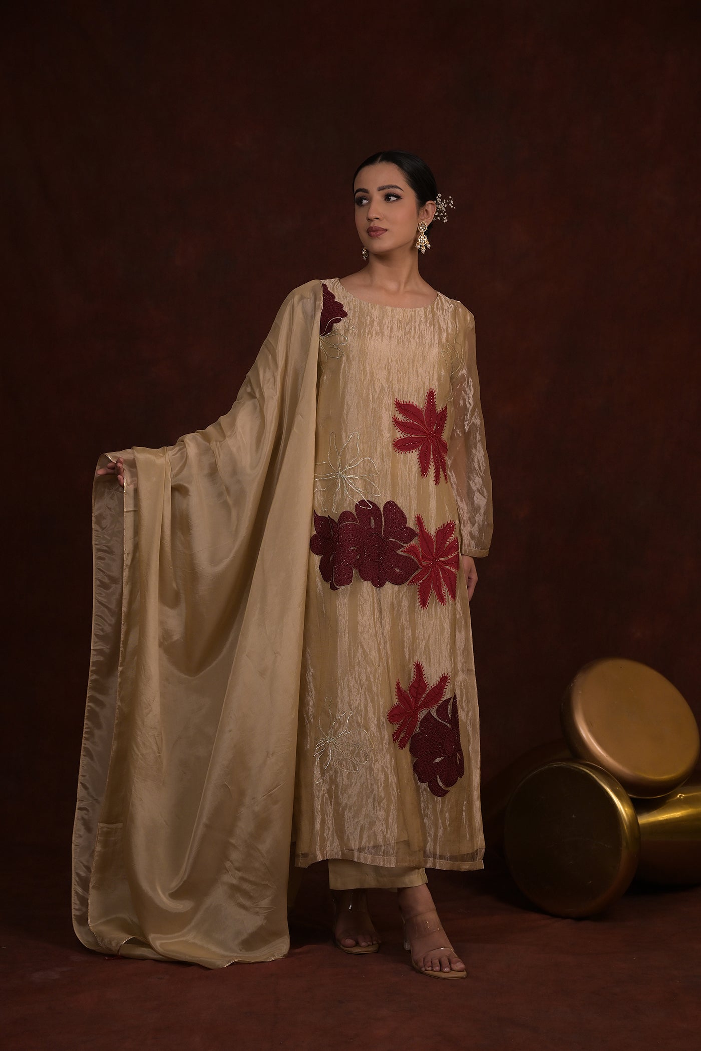 Beige Blossom Tissue Co-Ord Set