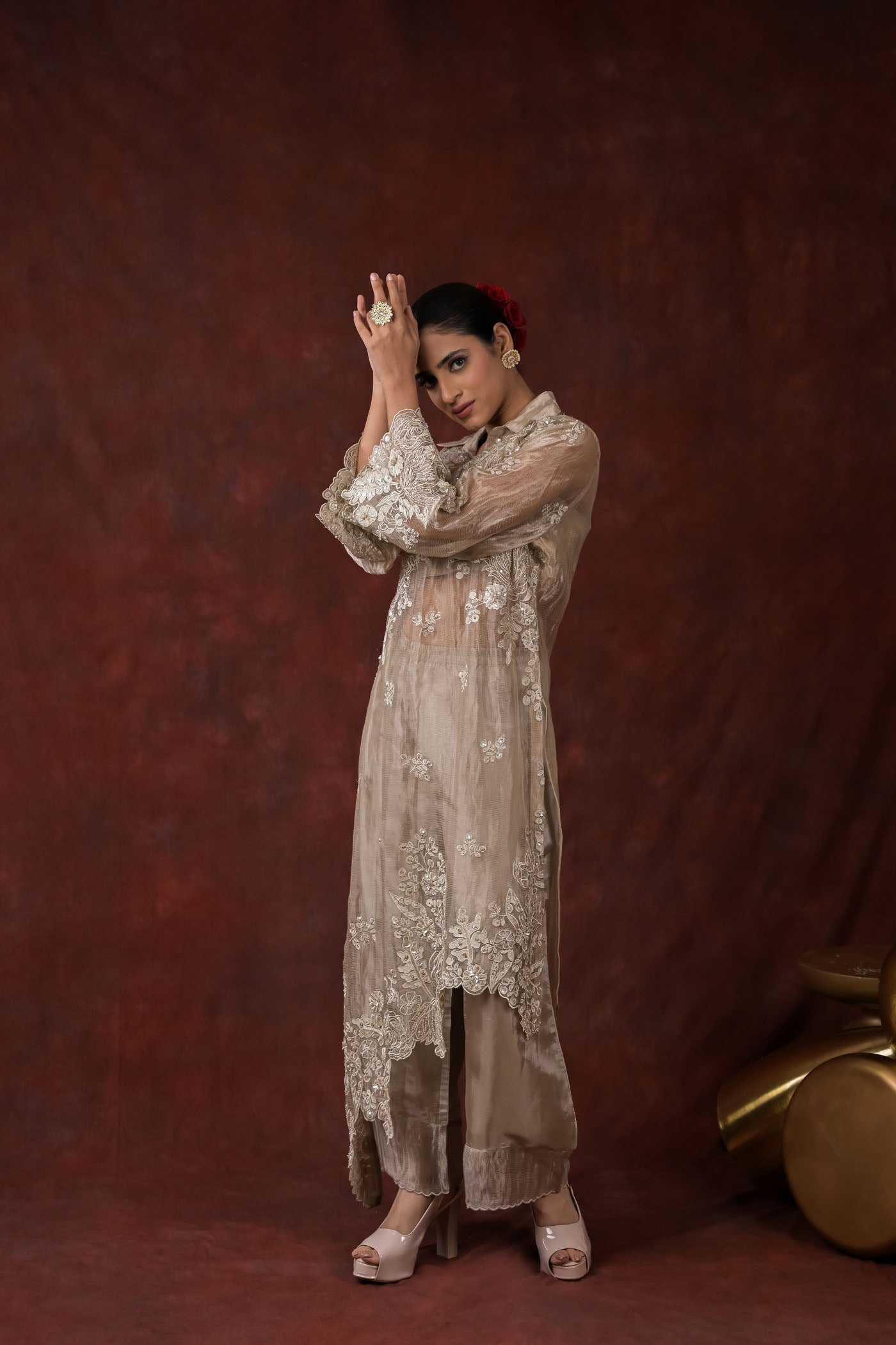 Ethereal Bloom Champagne Co-Ord Set